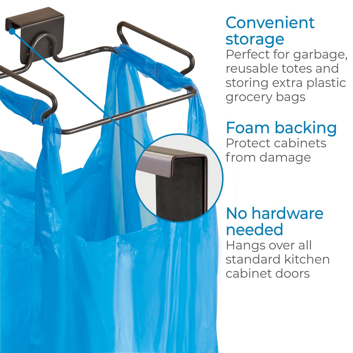 Close-up of InterDesign Classico bronze finish over-cabinet bag holder