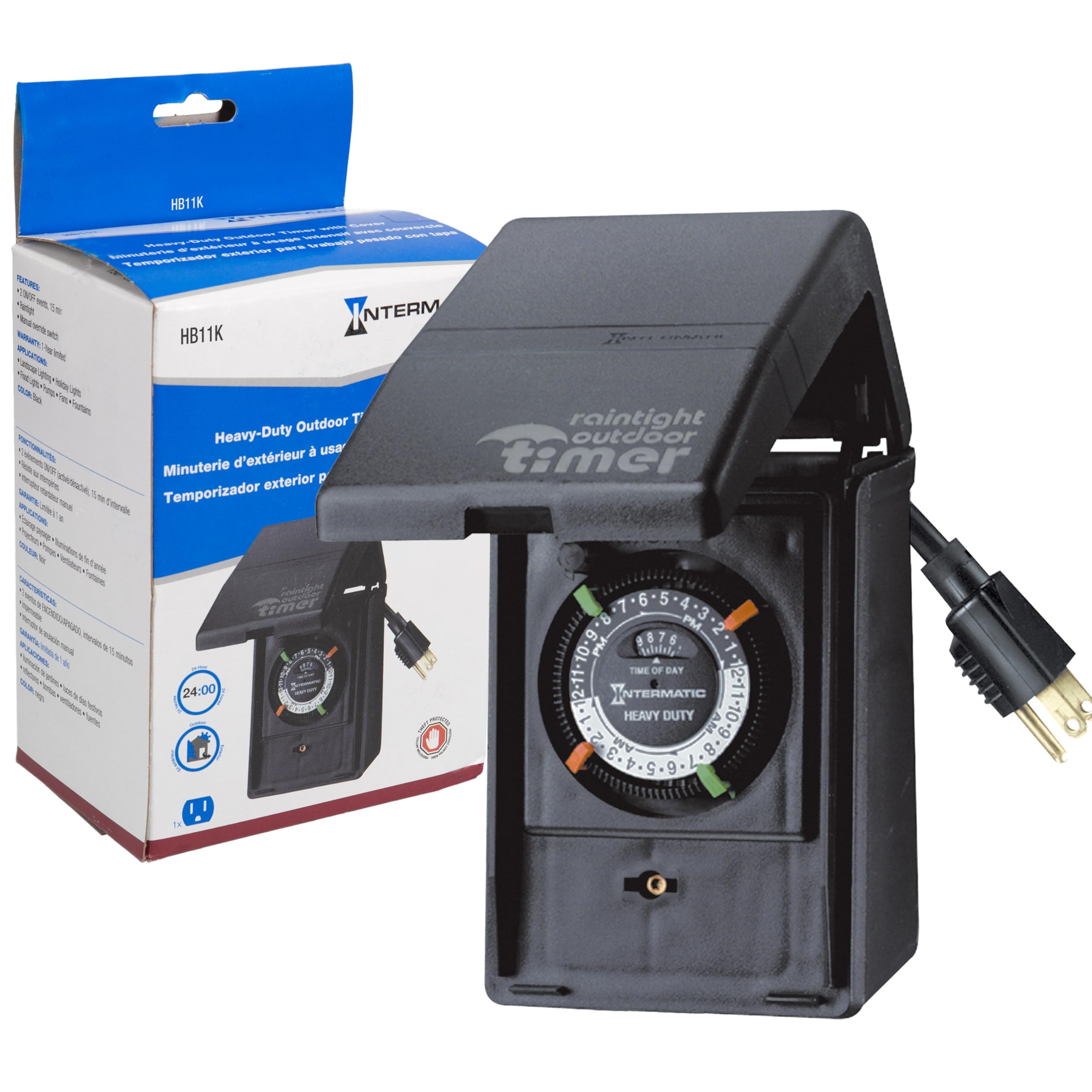Intermatic HB11K outdoor timer with weatherproof flip cover for year-round outdoor use