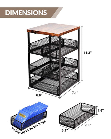 IntreLife tea bag organizer side view showing removable drawers for flexible storage.