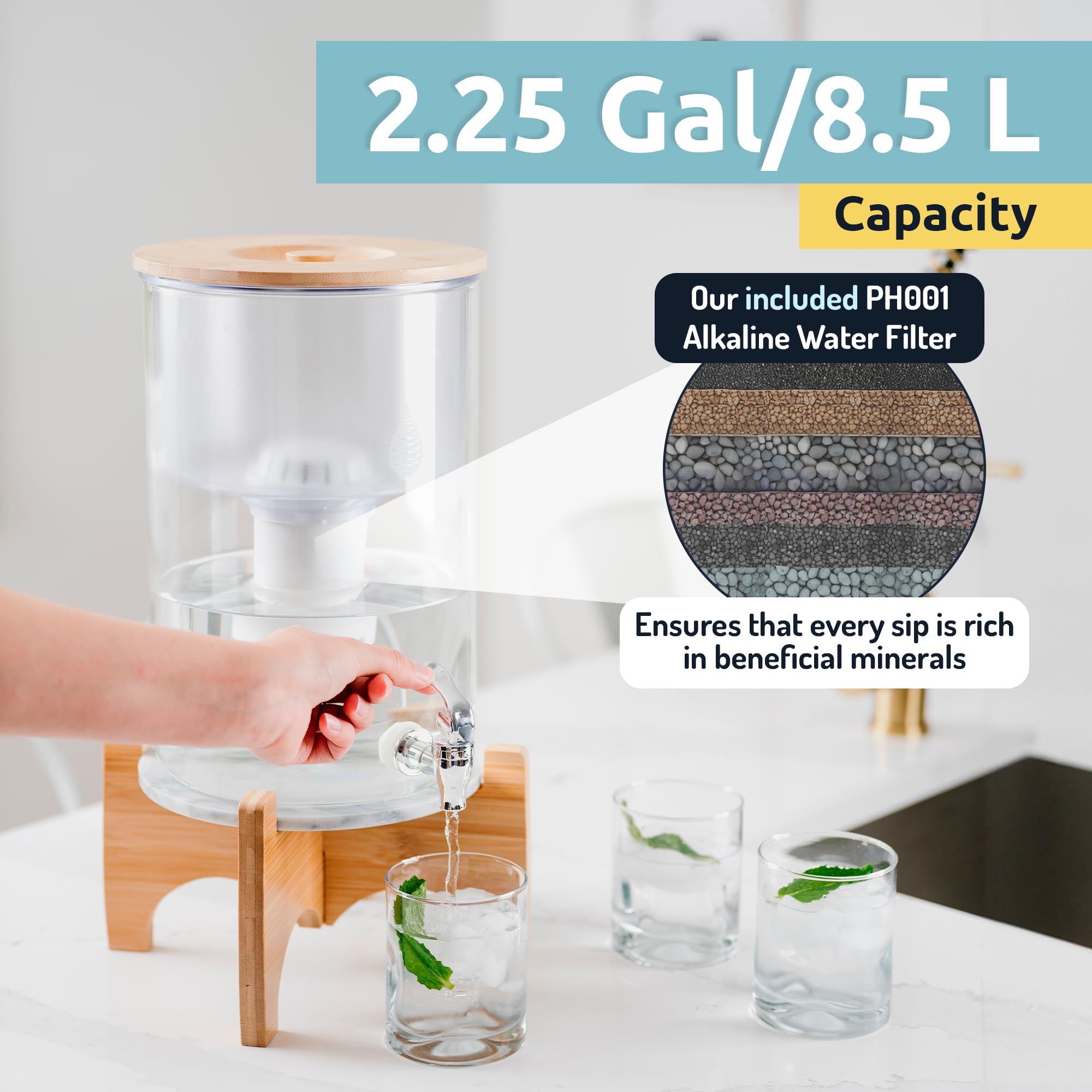 Invigorated Water modern kitchen centerpiece blends glass marble and bamboo accents