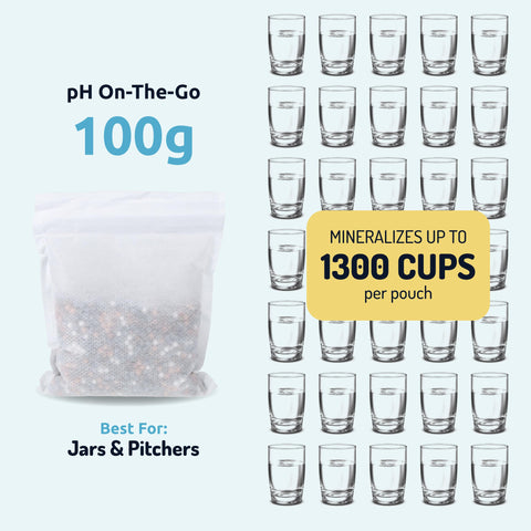 Invigorated Water pH On-The-Go pouch reduces plastic waste on trips.