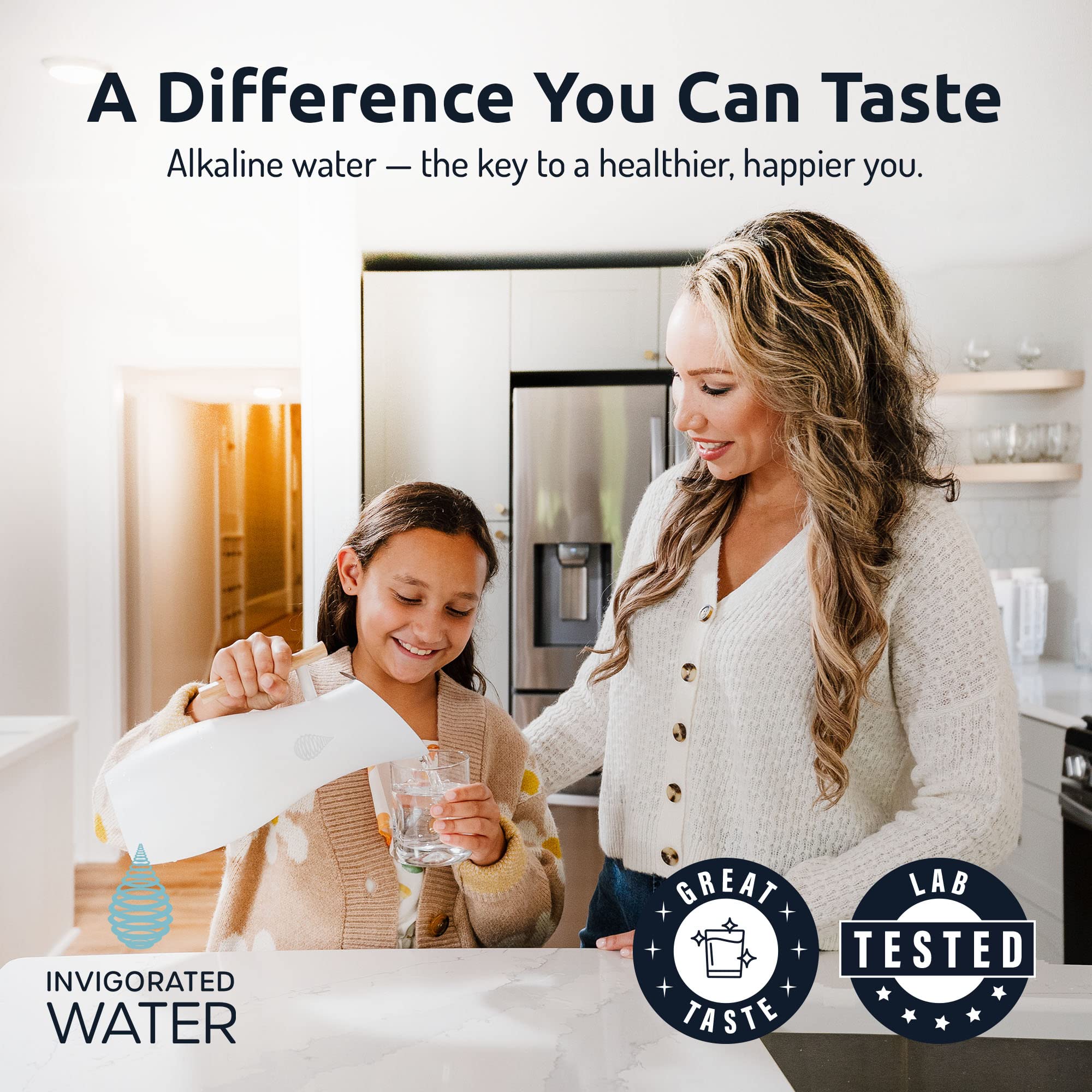 Invigorated Water pH Vitality pitcher lid action demonstrating simple one-handed use