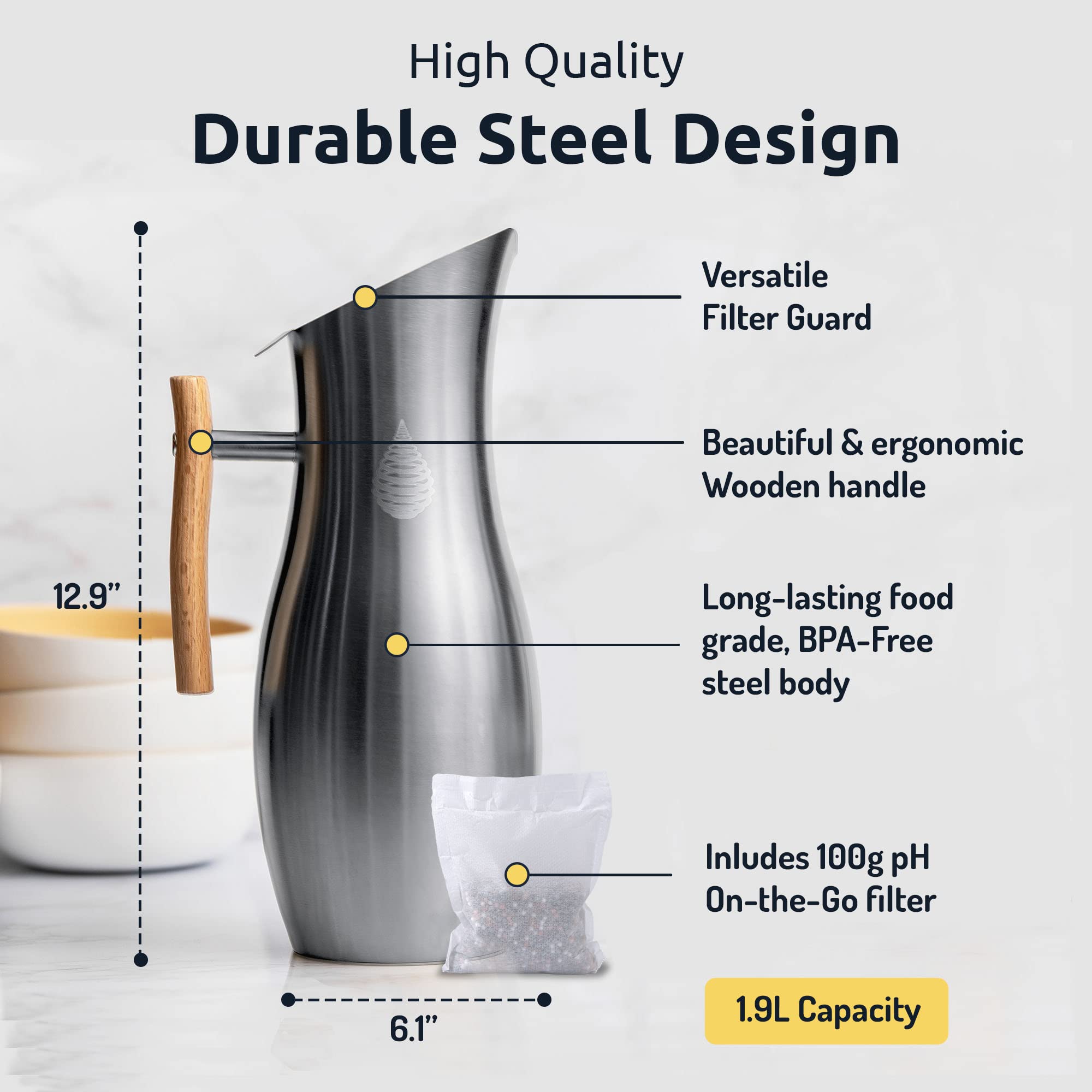 Invigorated Water pH Vitality pitcher spout close-up for easy pouring