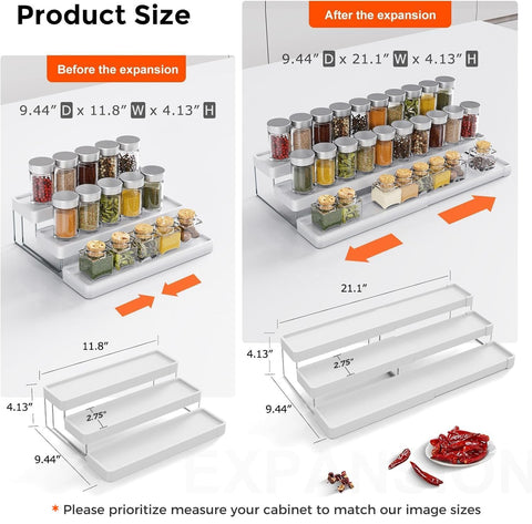 INVOCOO 3-tier cabinet rack inside a cupboard for clear, visible spice organization.