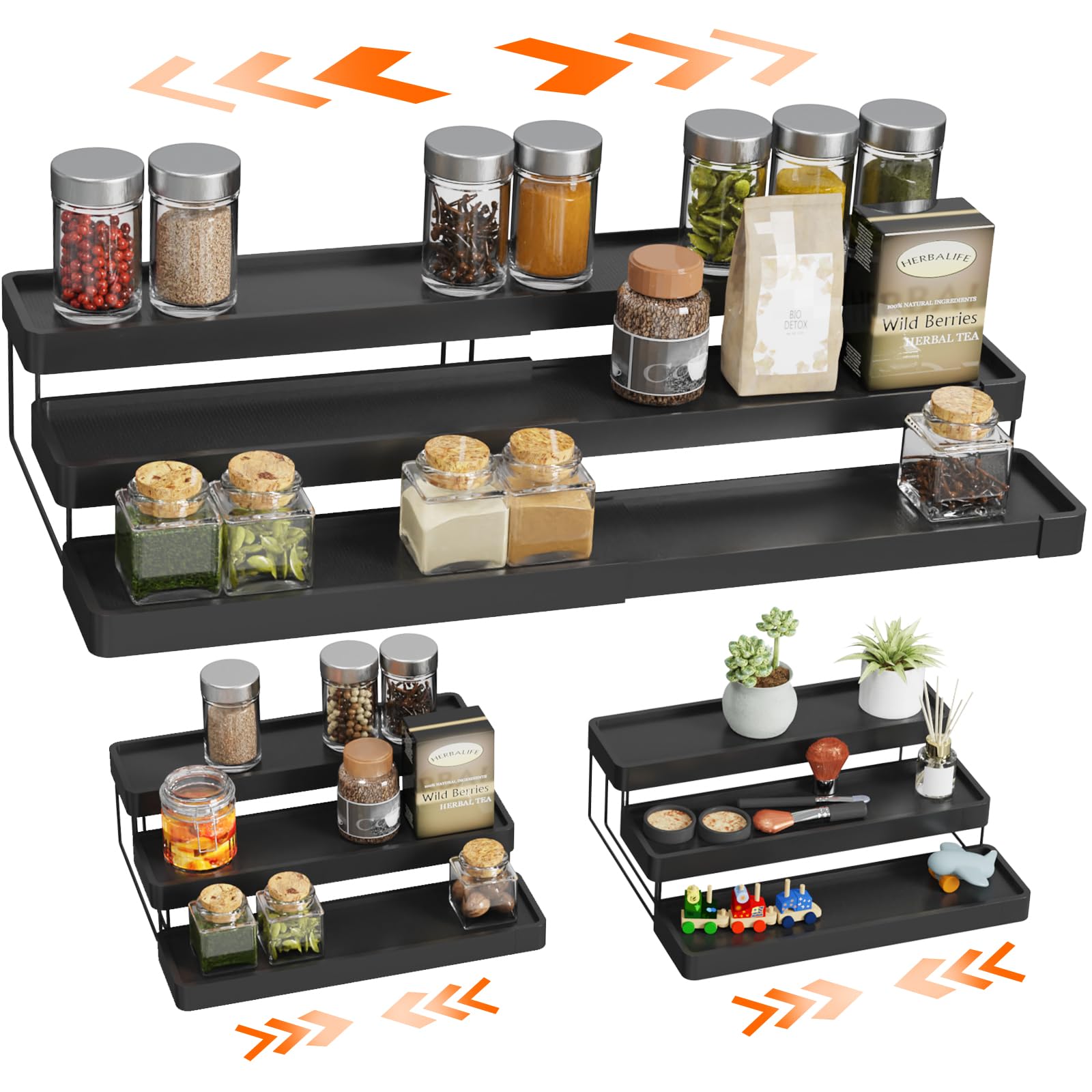 INVOCOO expandable spice rack on countertop maximizes storage space.