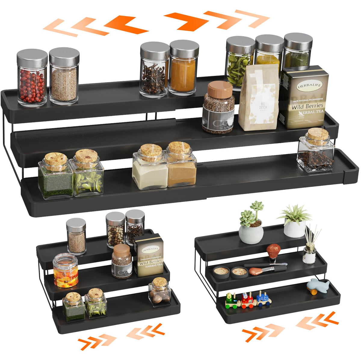 INVOCOO expandable spice rack on countertop maximizes storage space.
