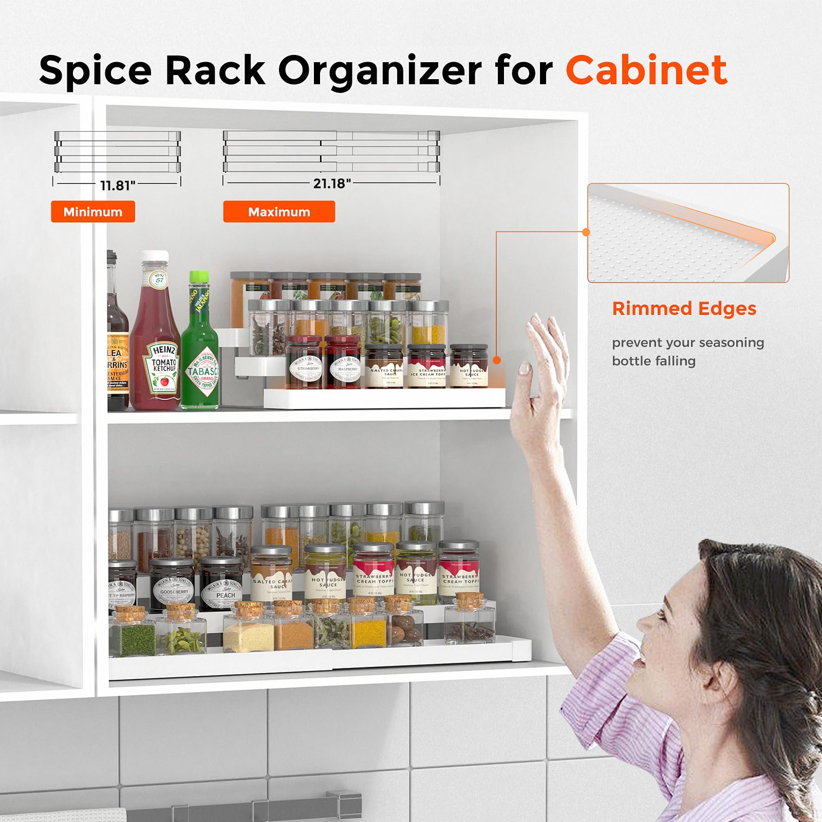 INVOCOO spice rack guard fence detail preventing jars from tipping and spilling.