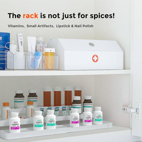 INVOCOO white finish spice rack in a bright kitchen for a clean look.