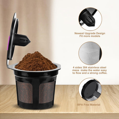 InwodiTeki reusable K cups stainless-steel body detail emphasizes durability.