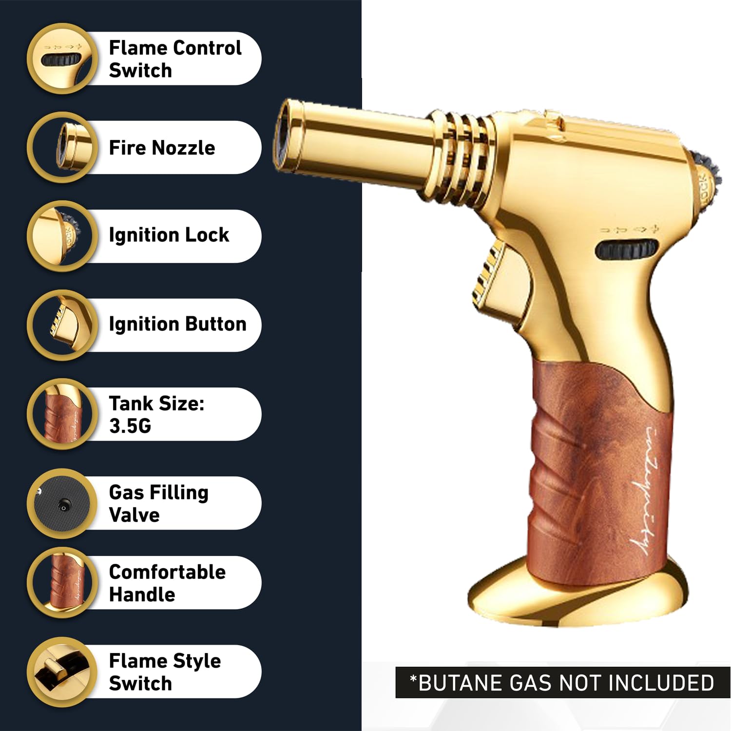 inZaynity cooking torch with adjustable flame for searing and browning.