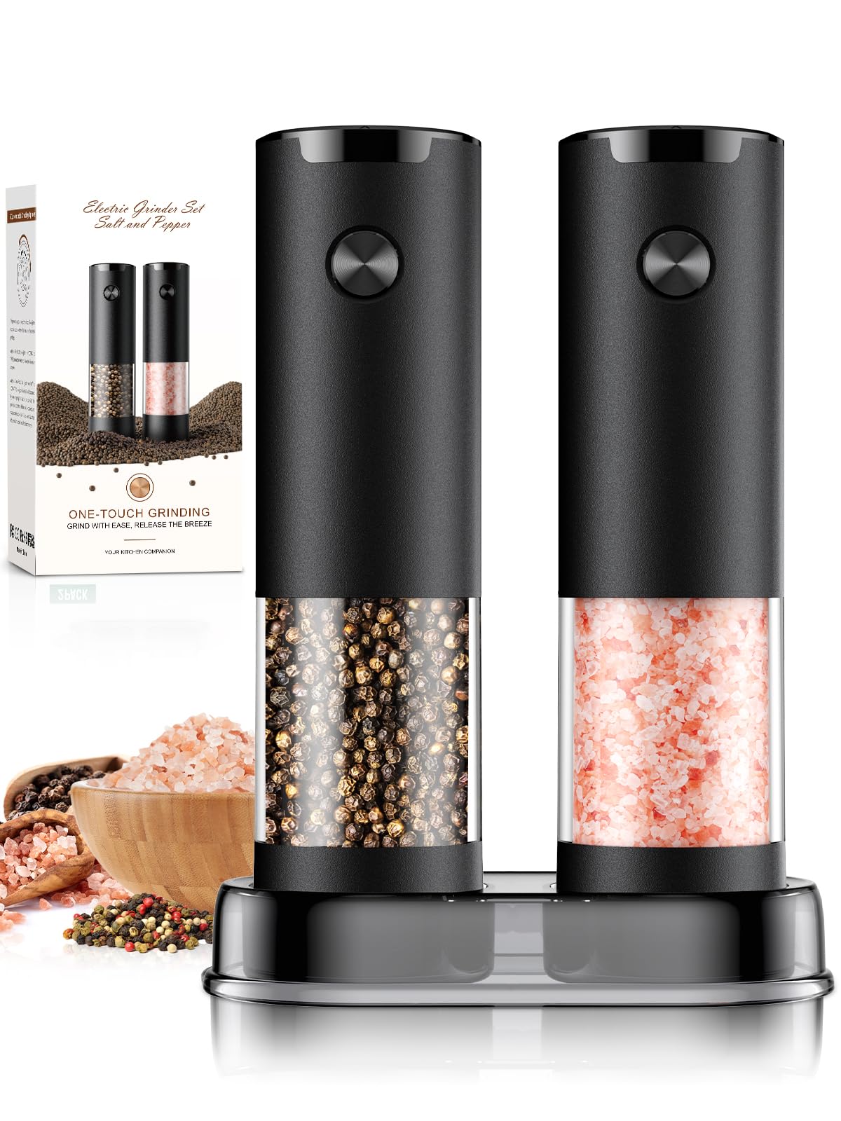ioion electric salt and pepper grinder with LED light for precise seasoning at night