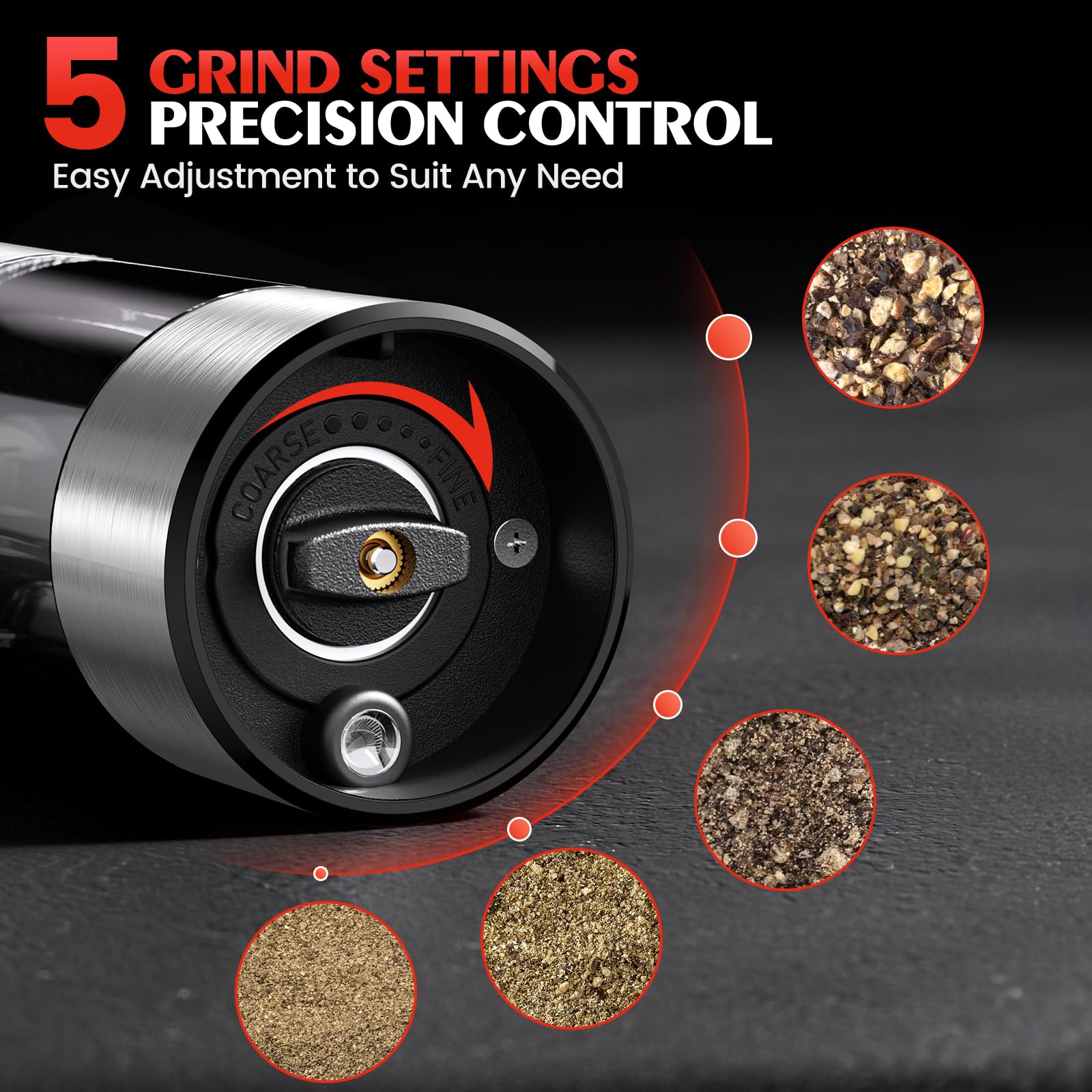 ioion grinder showing LED light for precise seasoning in dim kitchens