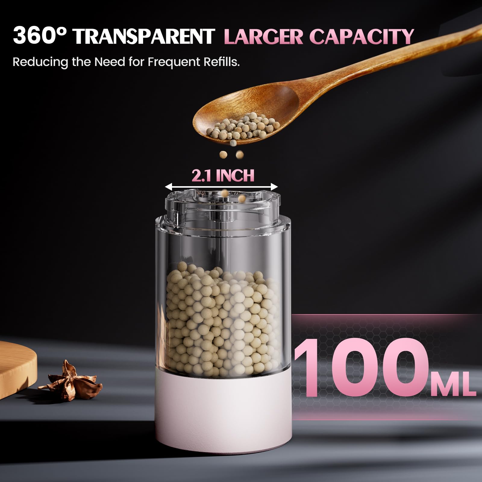ioion pink grinder set features large capacity to reduce refills during meals