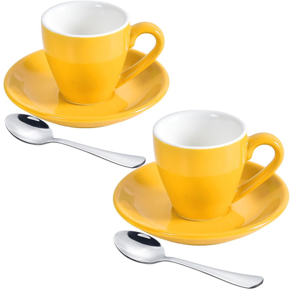 IonEgg porcelain espresso cup with yellow saucer set for a bright morning ritual