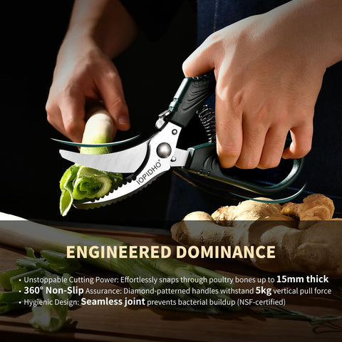 IOPIDHO heavy-duty poultry shears cutting through bones and ribs