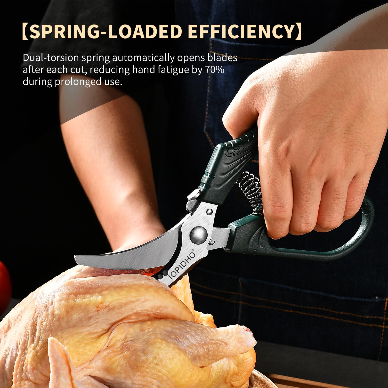 IOPIDHO heavy-duty poultry shears with safety lock engaged