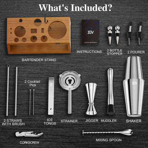 IOV bamboo display rack showcasing tools with stylish home bar appeal
