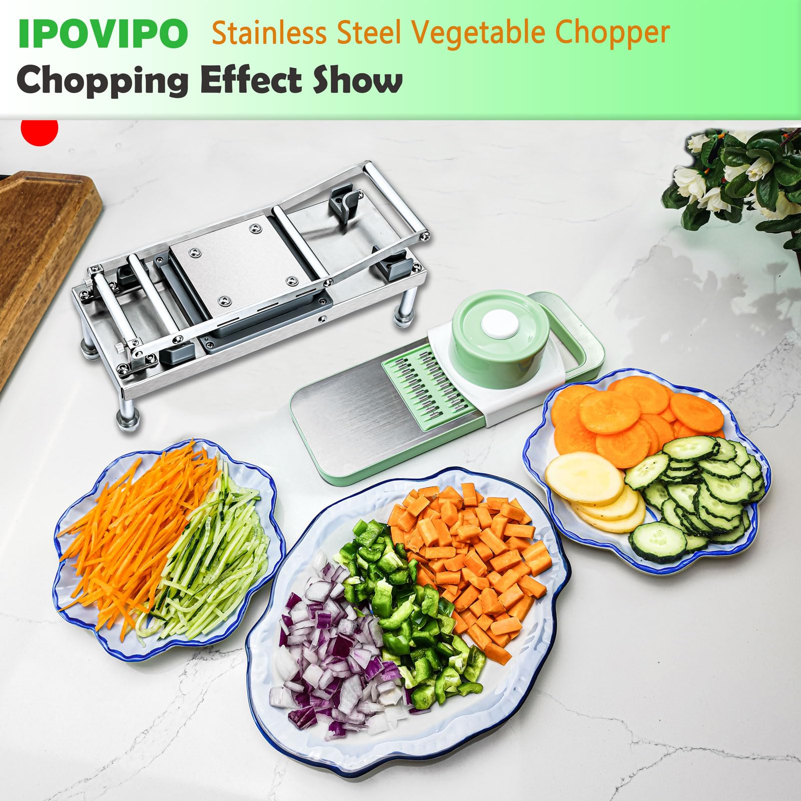 IPOVIPO removable catcher makes cleanup quick after chopping.