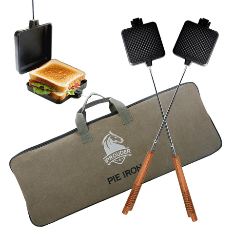 IPROUDER Campfire Pie Iron open for even-heated campfire sandwiches.