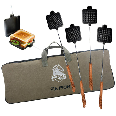 IPROUDER campfire pie iron open shows even heat distribution for perfectly toasted fillings