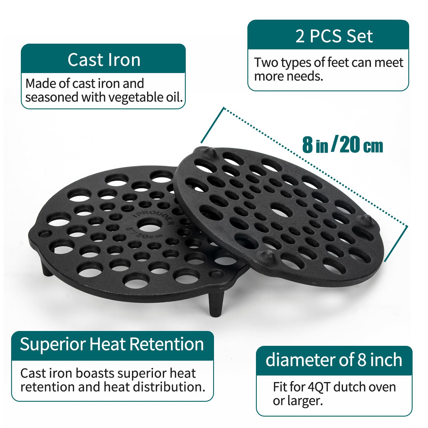 IPROUDER cast iron grate with long feet for direct ember cooking at camp.