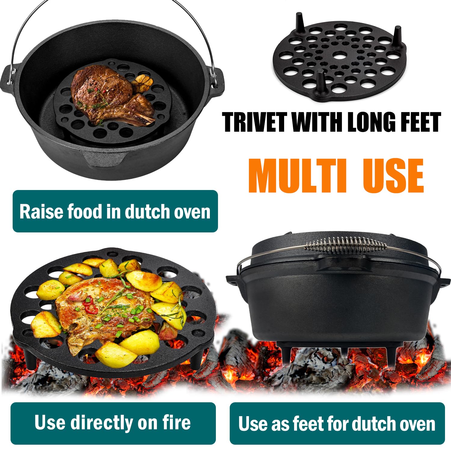 IPROUDER cast iron grate with short feet used as burner diffuser and trivet.