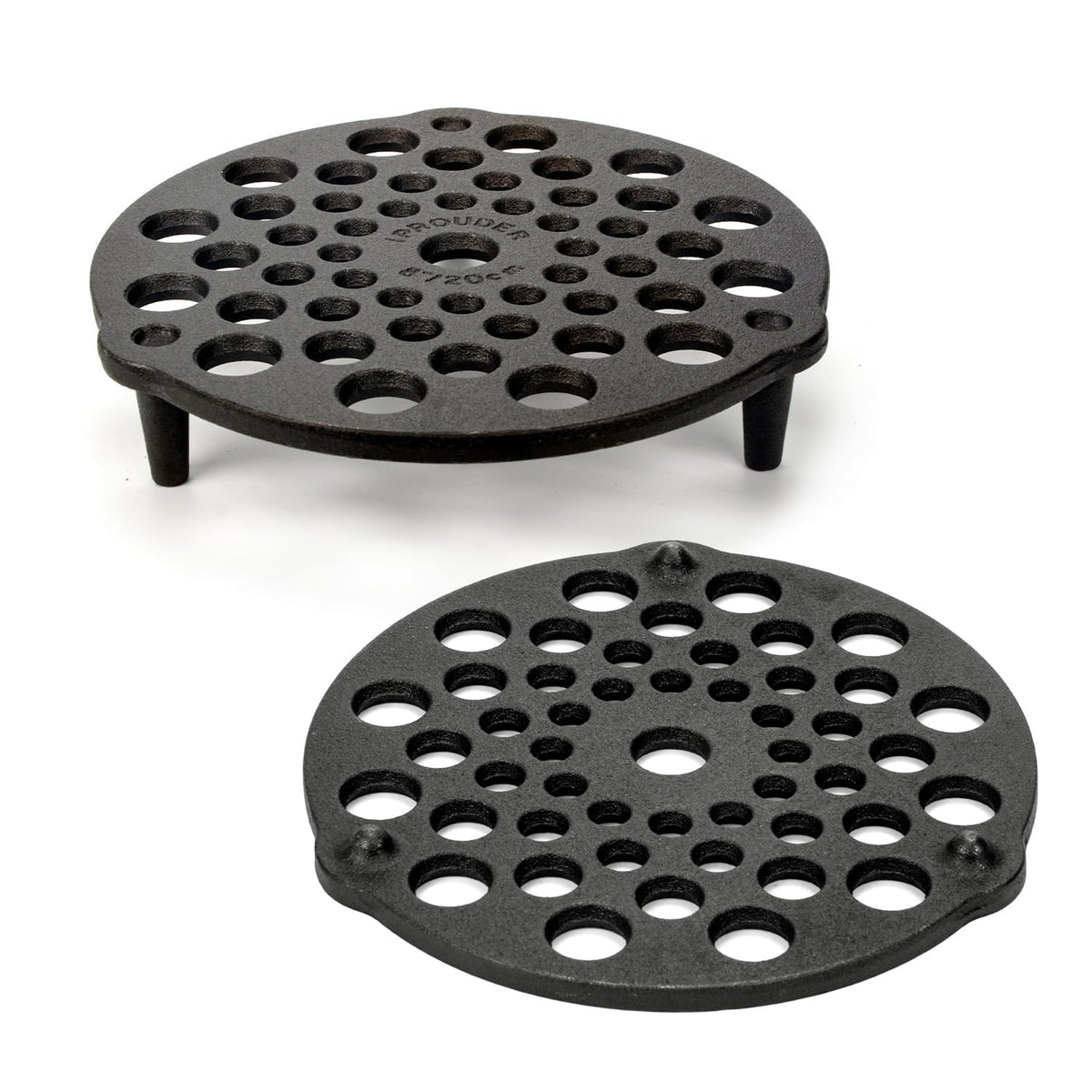 IPROUDER cast iron trivet 8-inch two-piece set elevates food above heat for even cooking.
