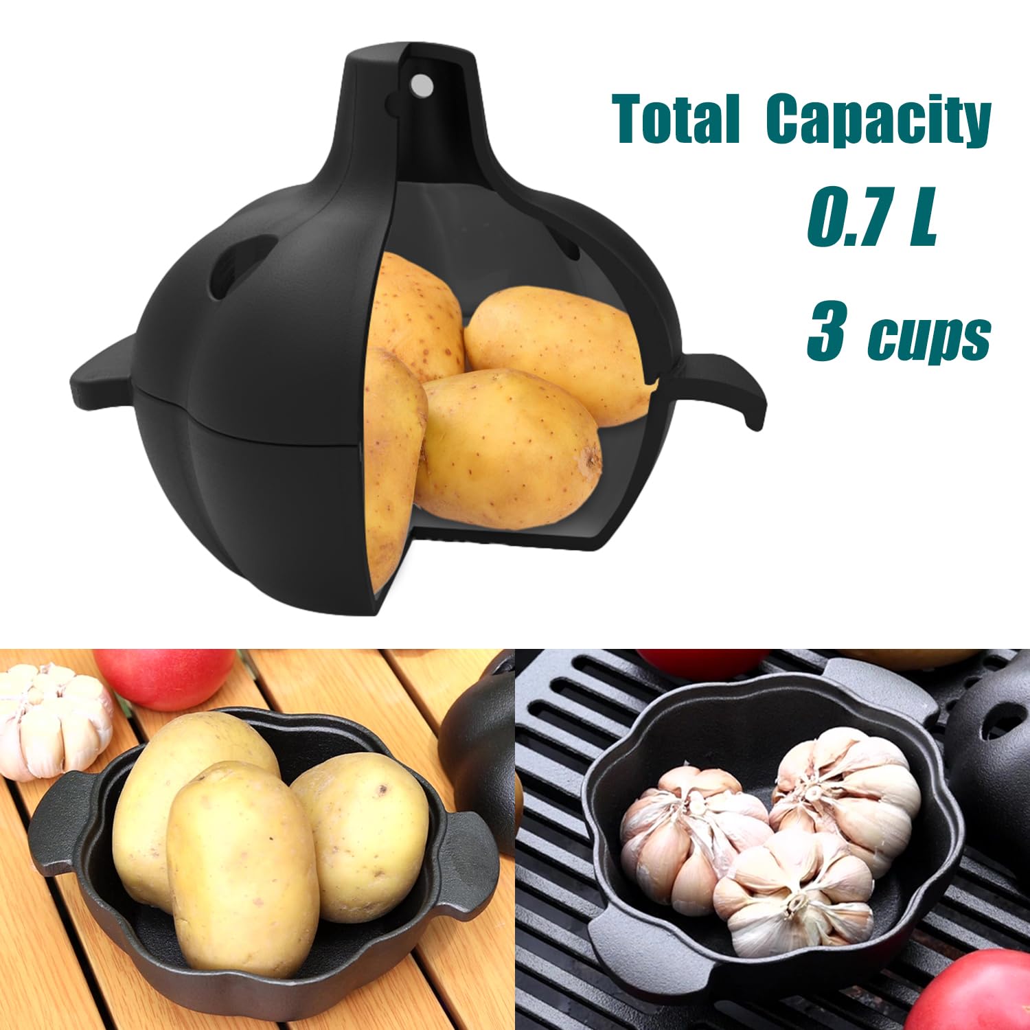 IPROUDER garlic cooker pot adds savory flavor for potatoes, tomatoes, and vegetables.