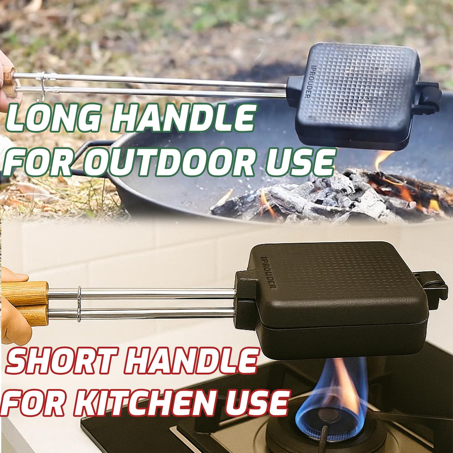 IPROUDER Pie iron ready for outdoor cooking setup at a campsite