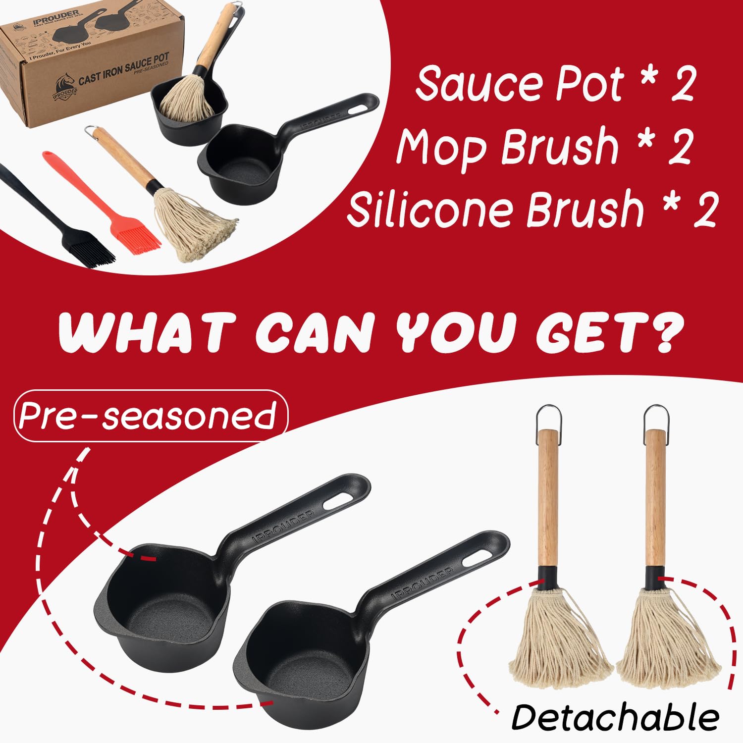 IPROUDER pre-seasoned cast iron pot enhances heat retention and cooking versatility.