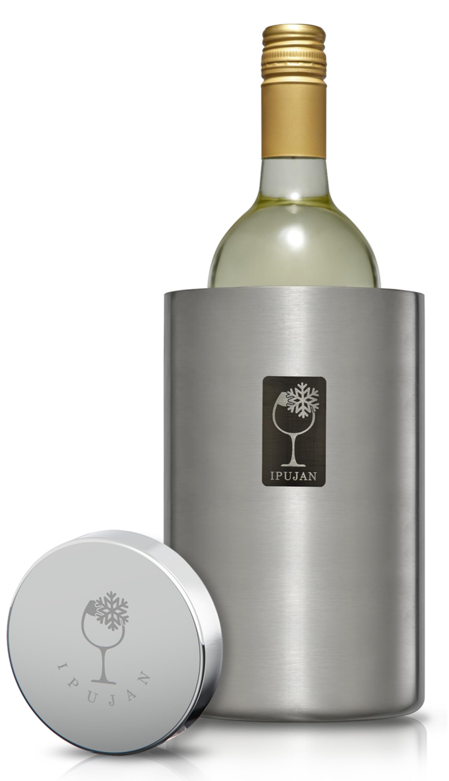 IPUJAN wine chiller bucket silver front view keeps a 750ml bottle cool
