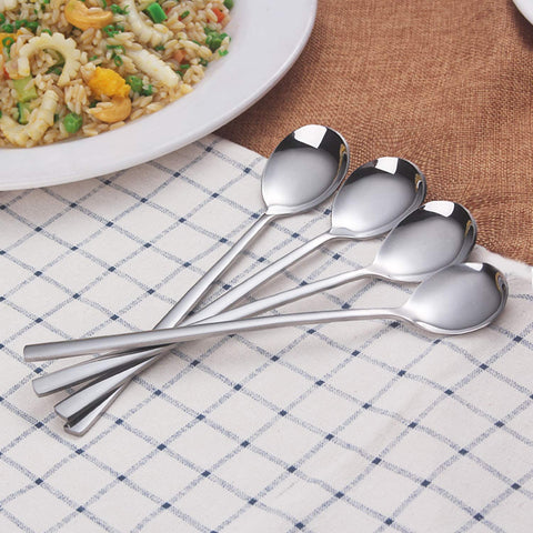 IQCWOOD long handle soup spoon demonstrates reach for tall bowls and broths