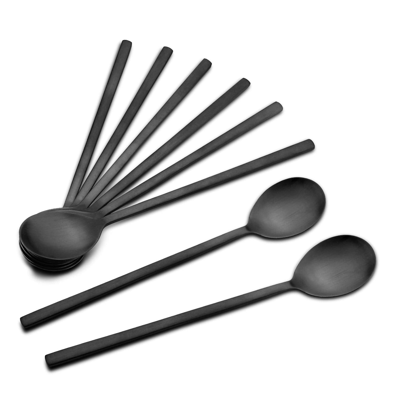 IQCWOOD soup spoon set with black handles for elegant dining and easy serving