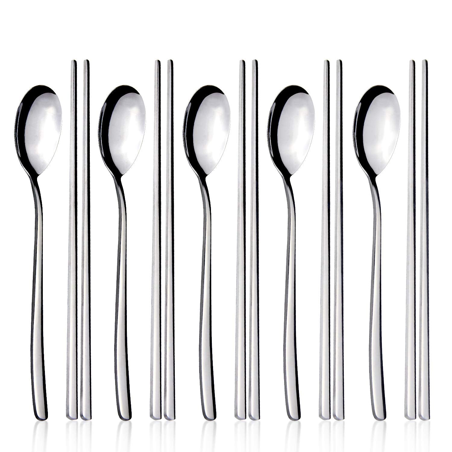 IQCWOOD spoons and chopsticks set collection, durable stainless steel design.