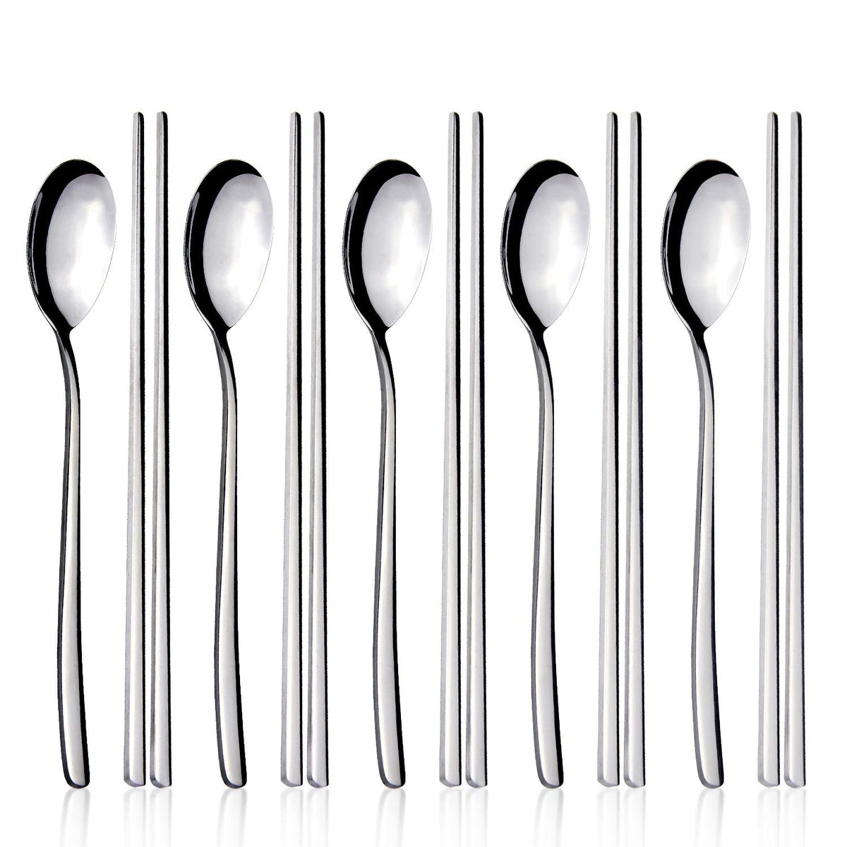 IQCWOOD spoons and chopsticks set collection, durable stainless steel design.