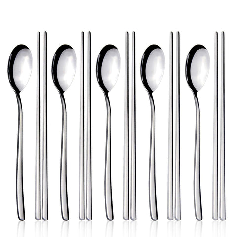 IQCWOOD spoons and chopsticks set collection, durable stainless steel design.