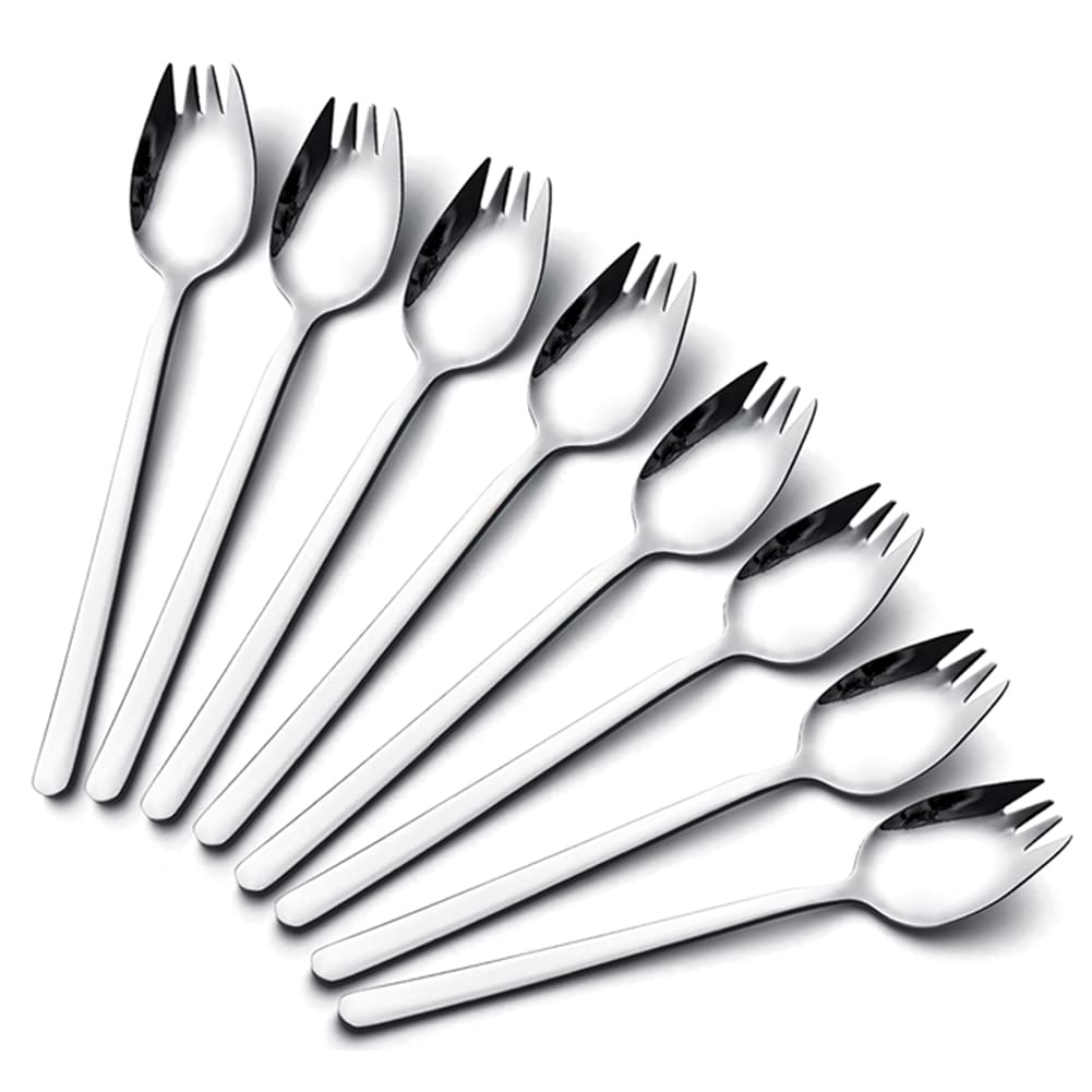 IQCWOOD sporks stainless steel eight-pack for durable everyday dining.