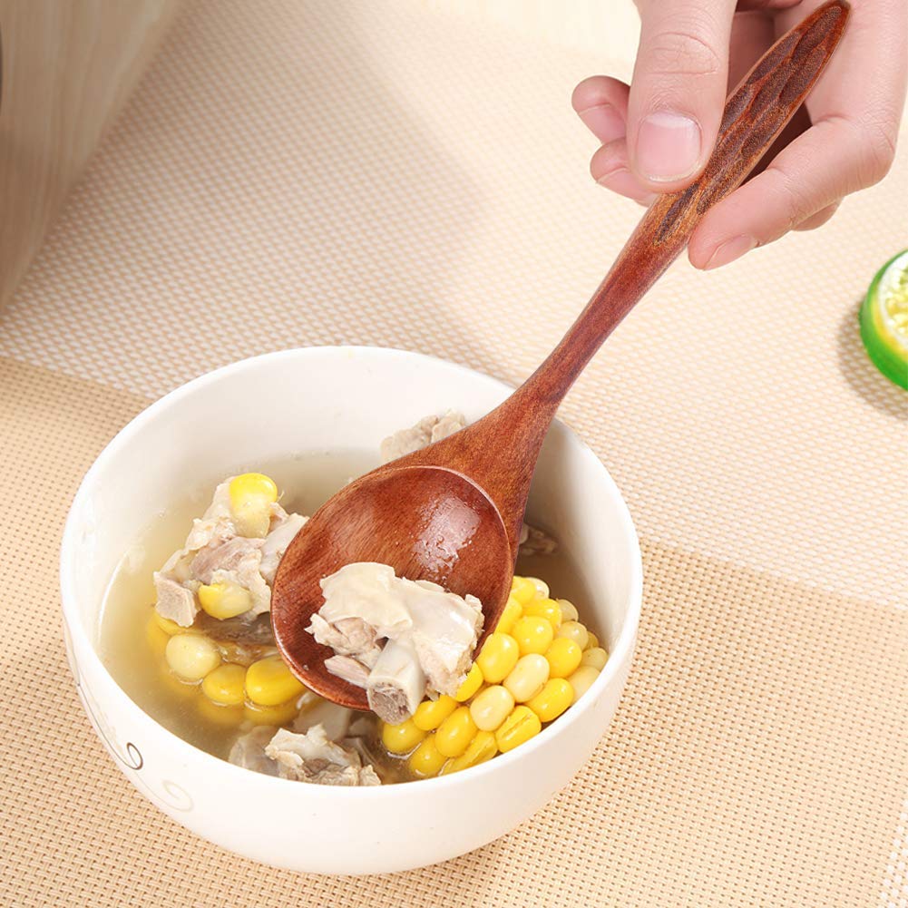 IQCWOOD wooden spoons showing curved handle design for easy scooping.