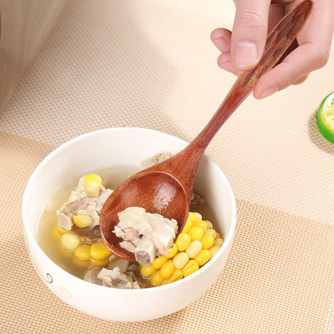 IQCWOOD wooden spoons showing curved handle design for easy scooping.