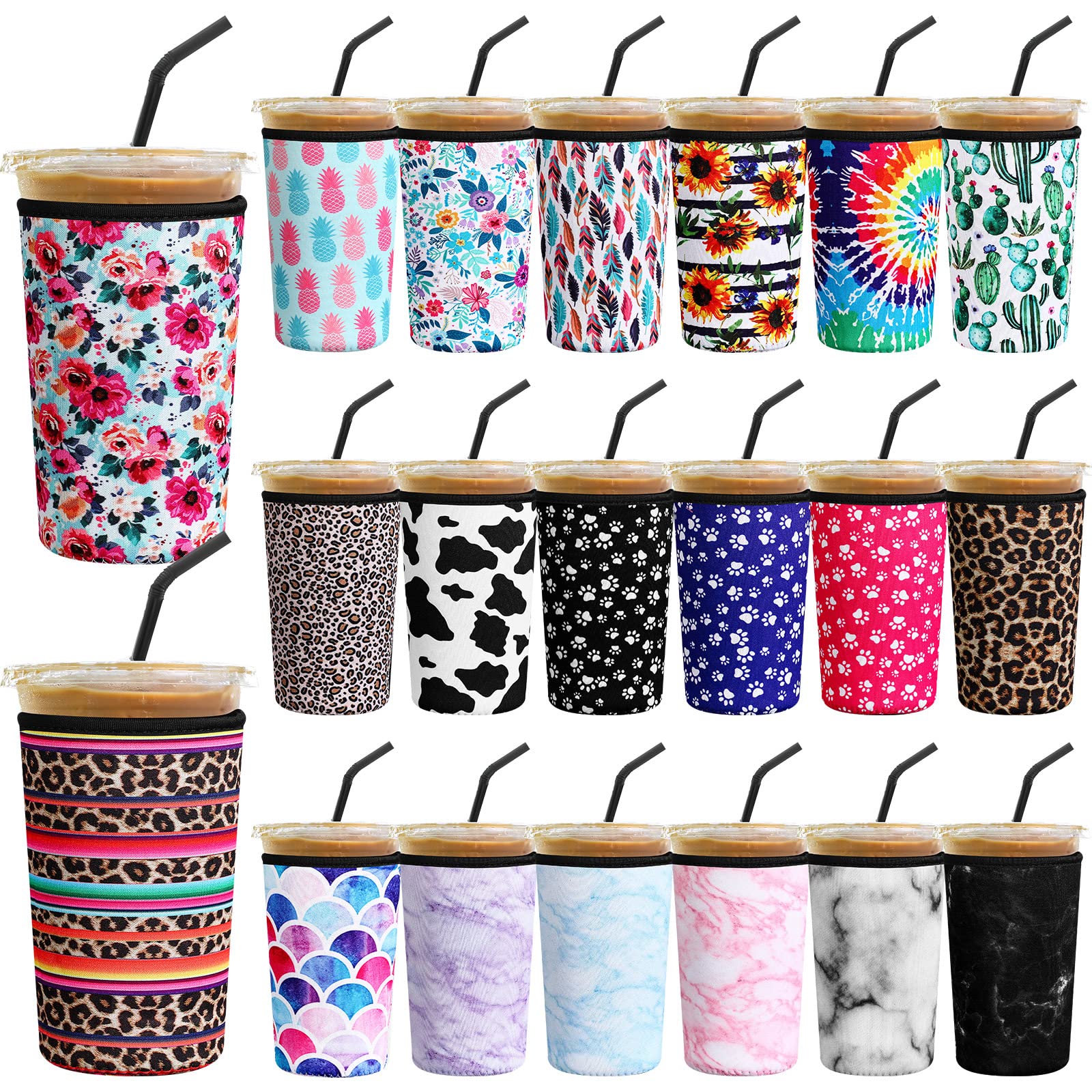 Irenare leopard print reusable coffee sleeve for 30-32 oz cups keeps hands dry and drinks cool.