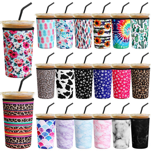 Irenare leopard print reusable coffee sleeve for 30-32 oz cups keeps hands dry and drinks cool.