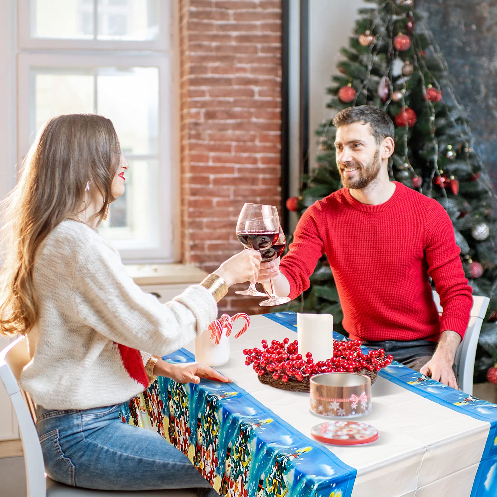 Irenare Christmas tablecloth Christmas tree pattern brightens table settings and protects surfaces