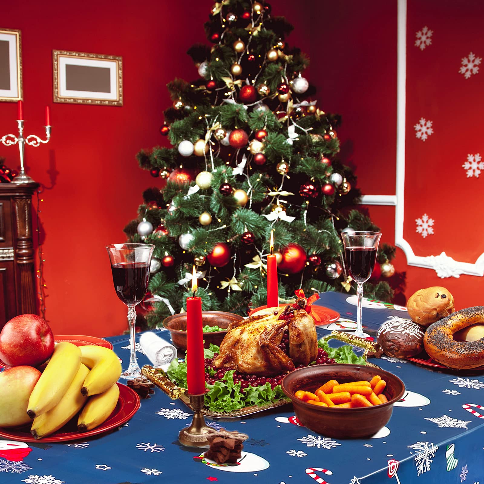 Irenare festive blue snowman tablecloth enhancing holiday dining
