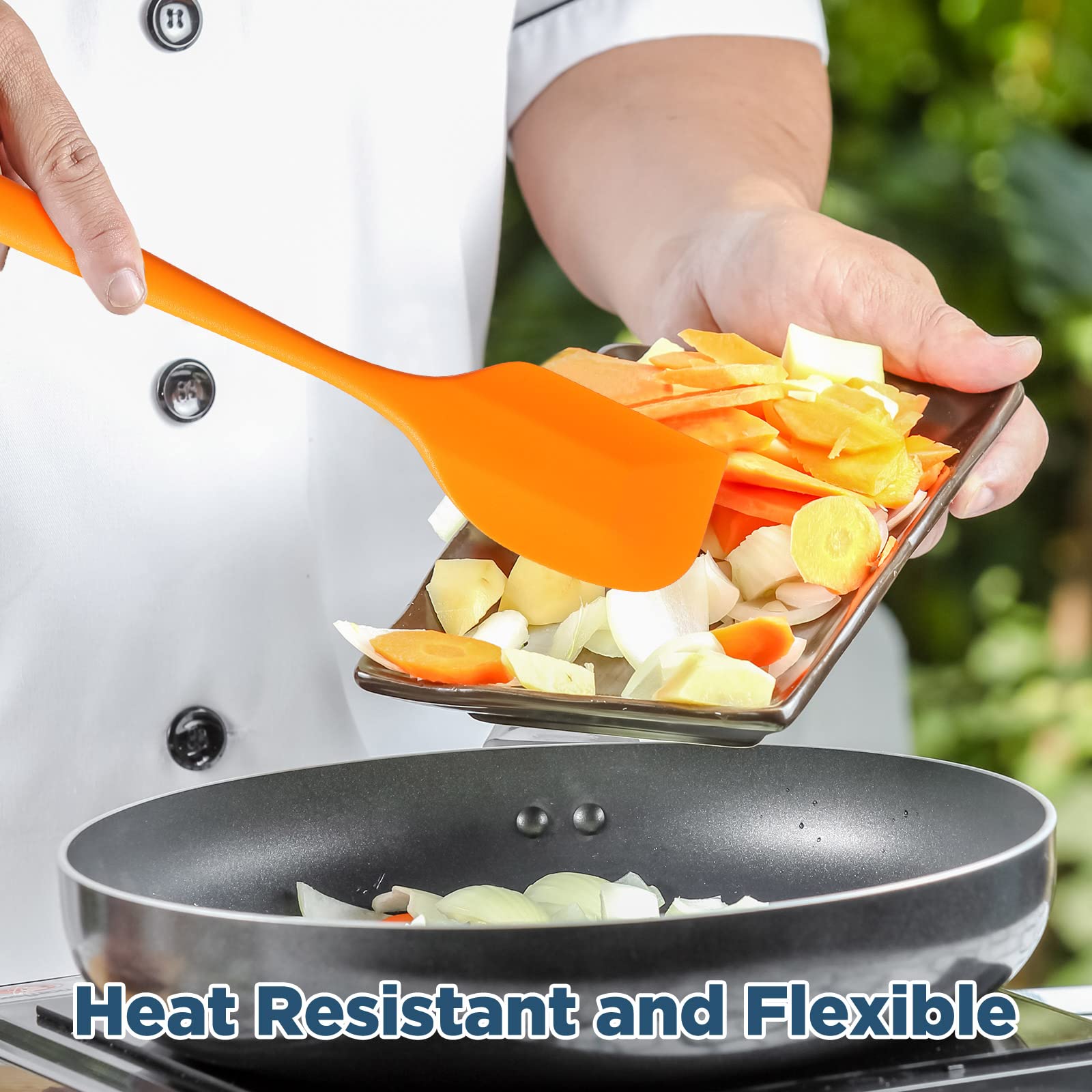 Irenare silicone spatula, nonstick and flexible, protects pan surfaces during stirring.