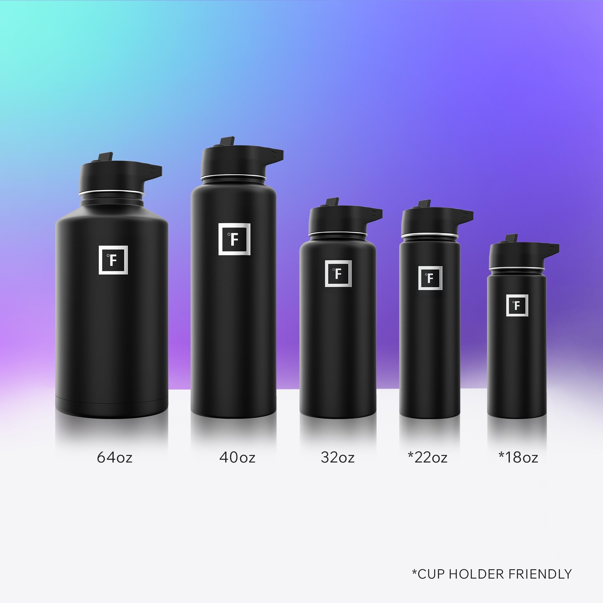 IRON °FLASK Aurora 18/8 stainless steel for BPA-free, rust-free use.