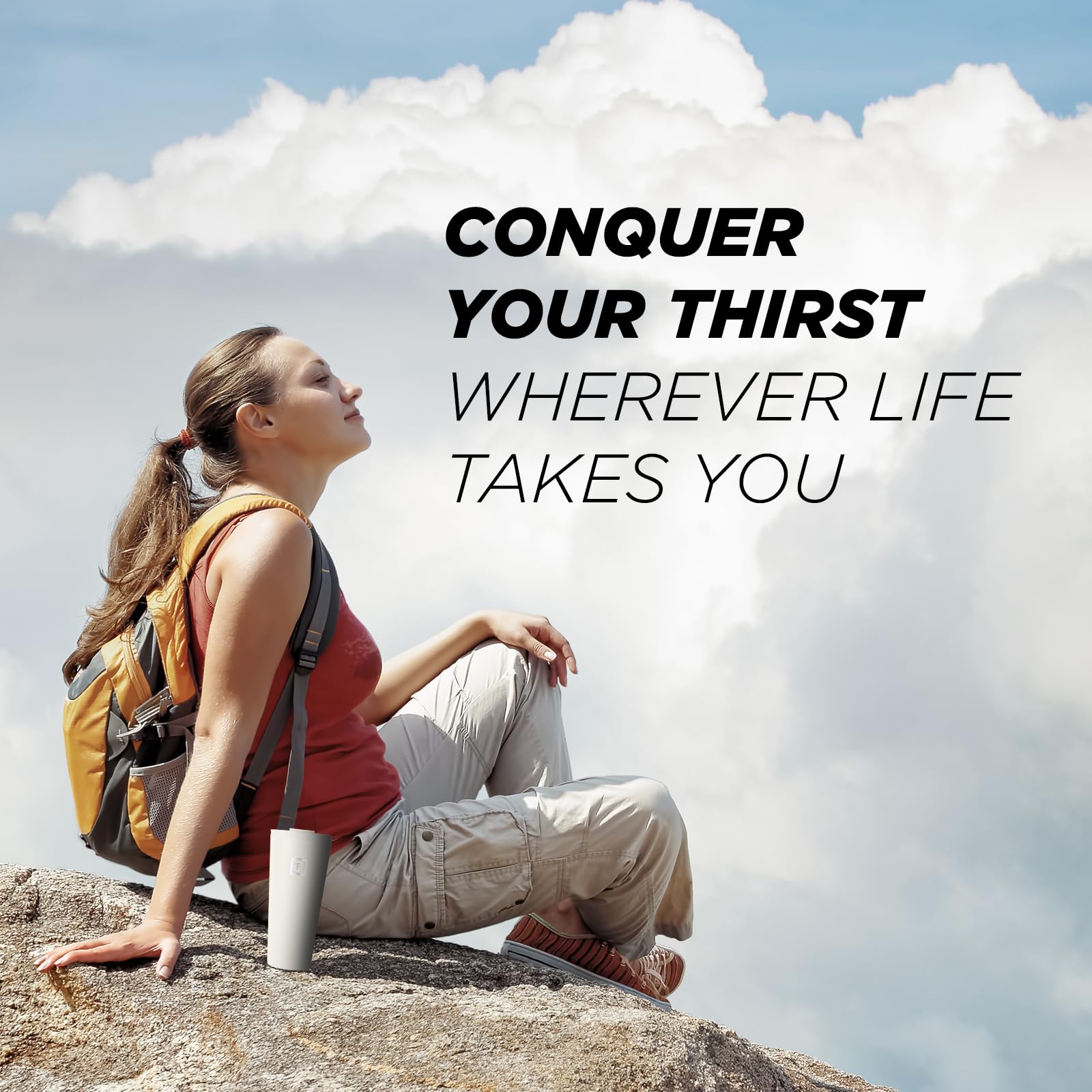 IRON °FLASK Classic Tumbler cashmere cream in-use outdoors, showcasing versatility.