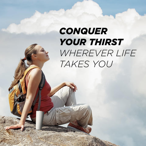 IRON °FLASK Classic Tumbler cashmere cream in-use outdoors, showcasing versatility.