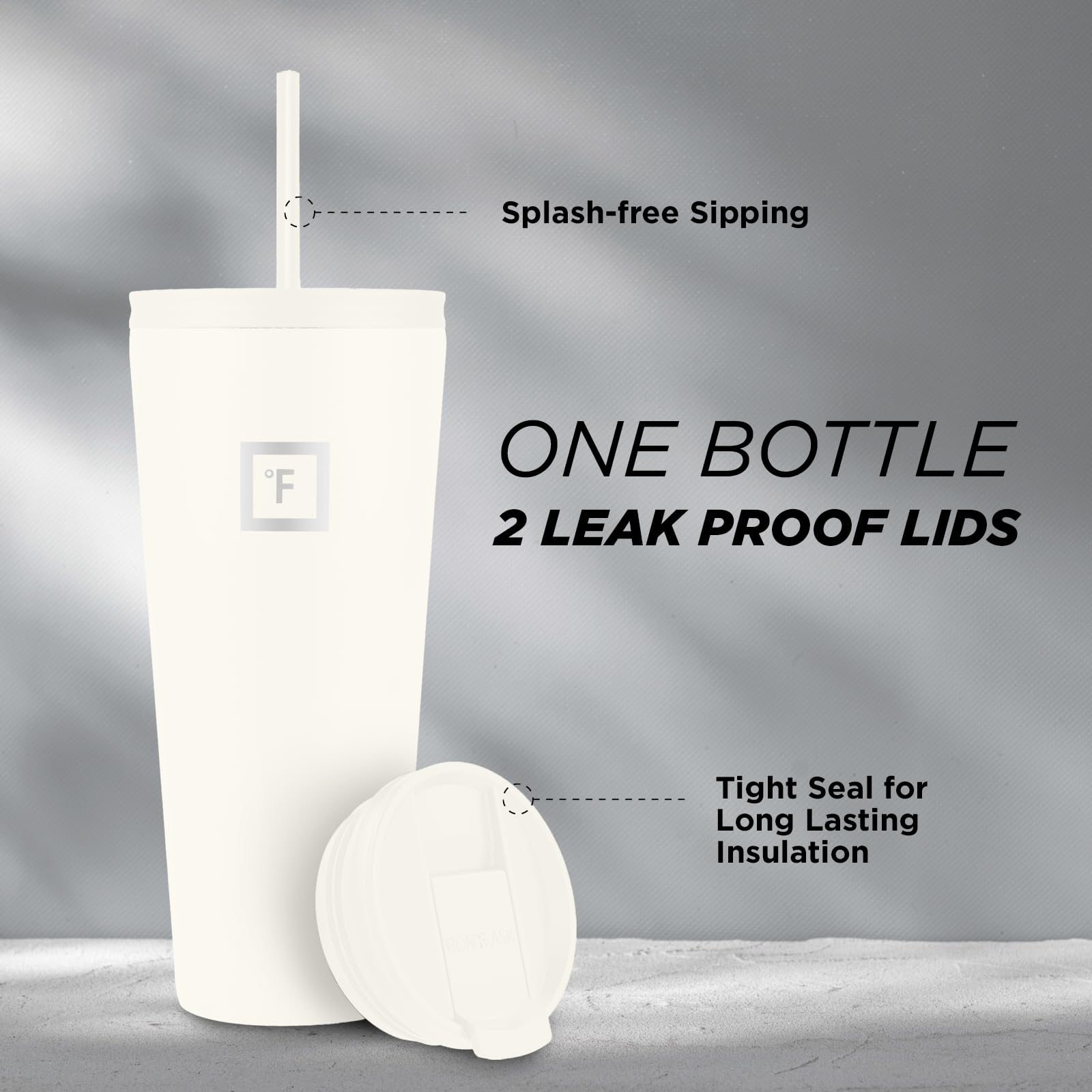 IRON °FLASK Classic Tumbler cashmere cream splash-proof straw lid for convenient sipping.