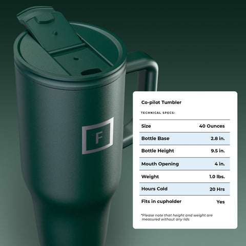 IRON °FLASK Co-Pilot 40 oz dark pine color adds a sleek look