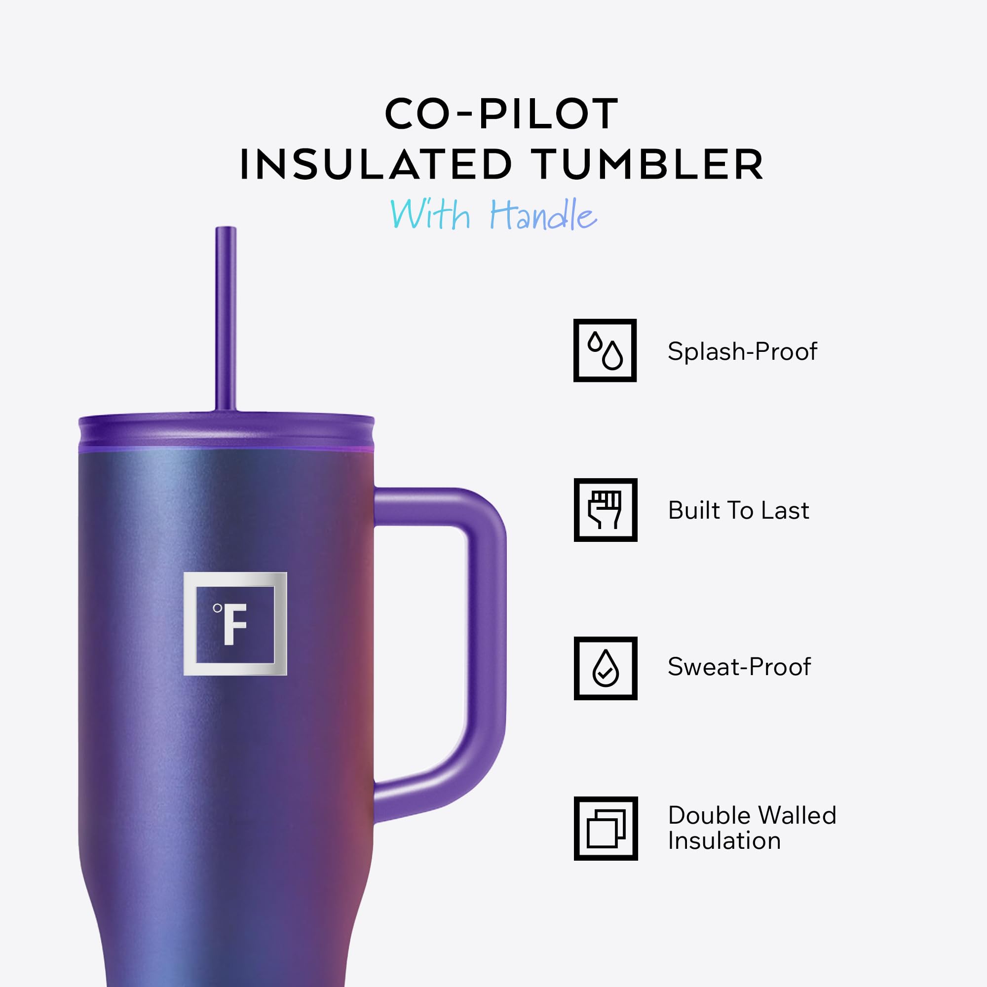 IRON °FLASK Co-Pilot mug with flip cap lid for secure sealing during travel.